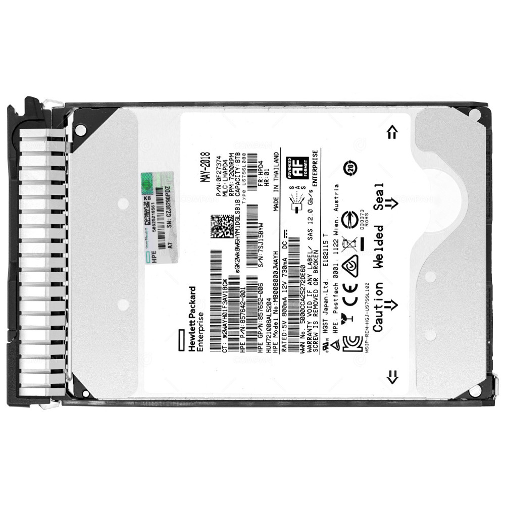 861607-001 HP HDD 8TB 7.2K SAS 12G 3.5" LFF FOR HP PROLIANT DL360 DL380 G10